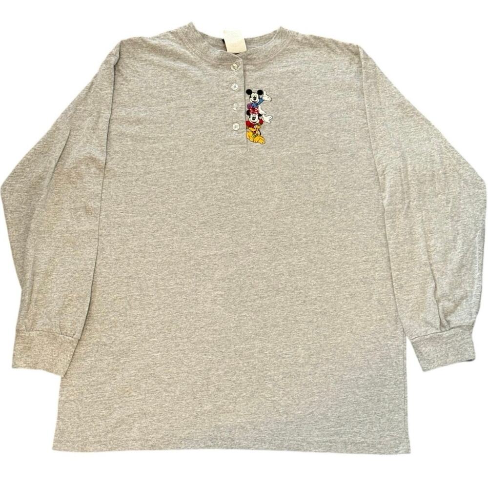 Vintage 90s Embroidered Disney Mickey and Friends Henley Shirt Adult Medium